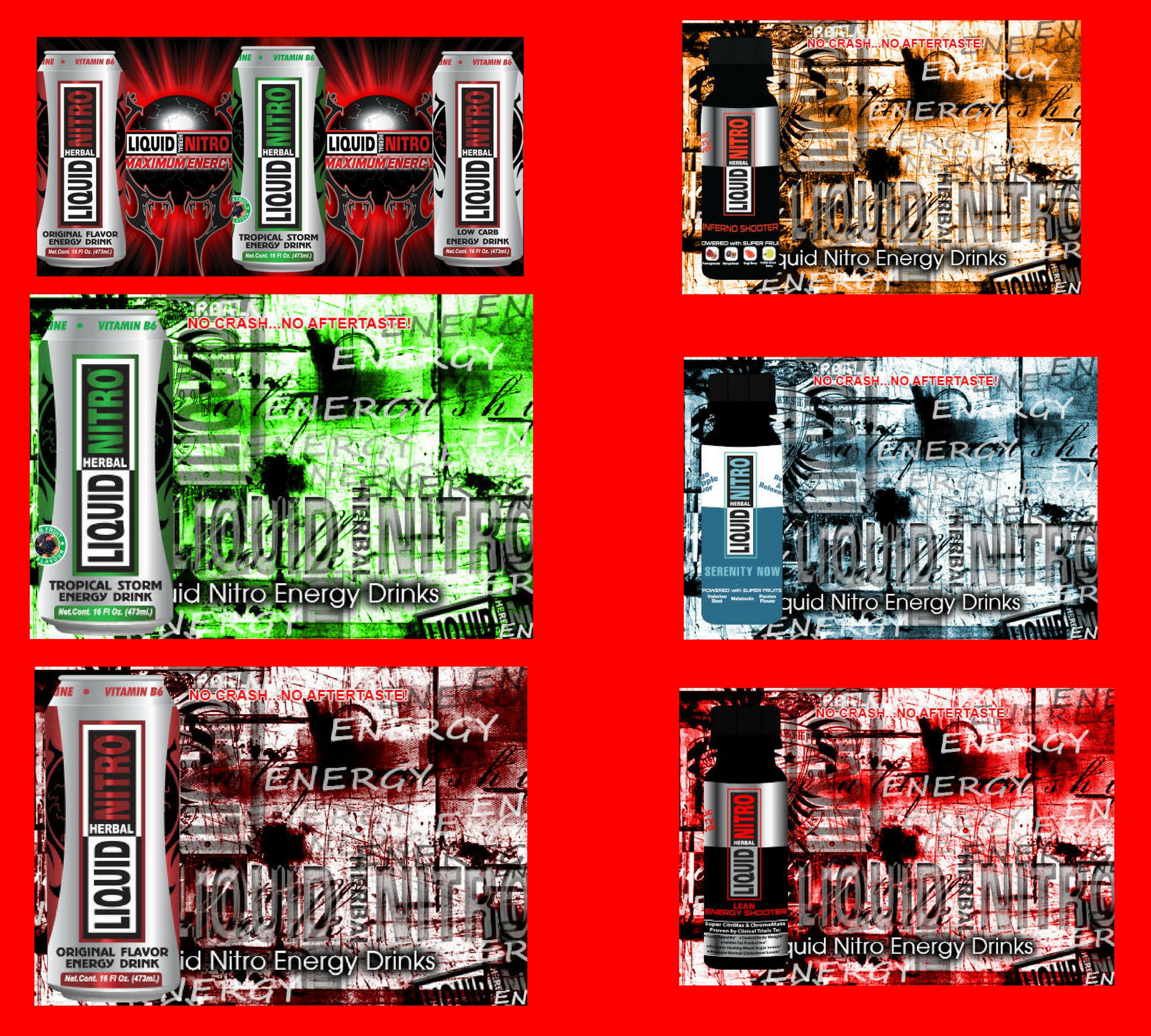 Liquid Nitro Regular, Liquid Nitro Low-Carb and Liquid Nitro Tropical Storm Energy Drinks contain a blend of herbs and vitamins that produce clean energy without the crash or aftertaste. A great tasting energy drink that works without the harmful side effects.