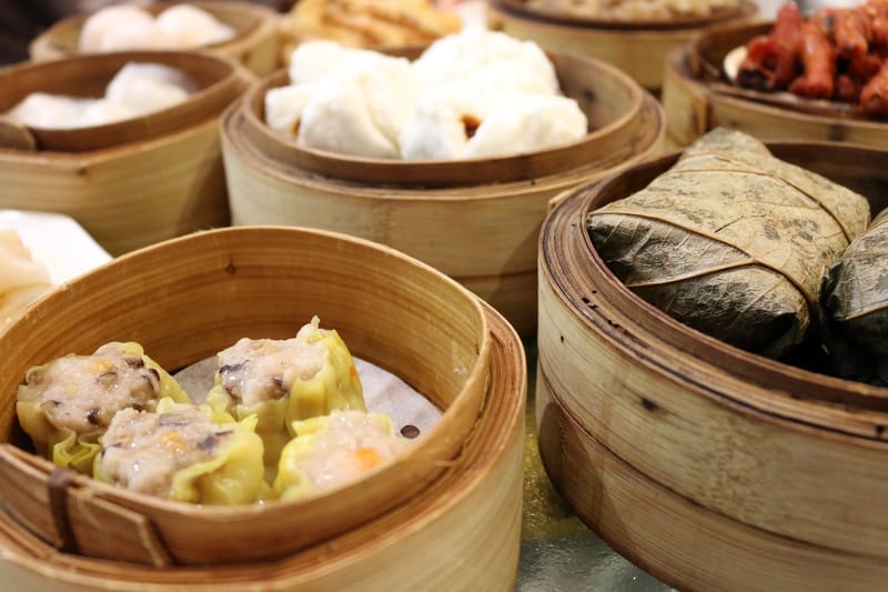 Dim Sum Snack in Bamboo Basket