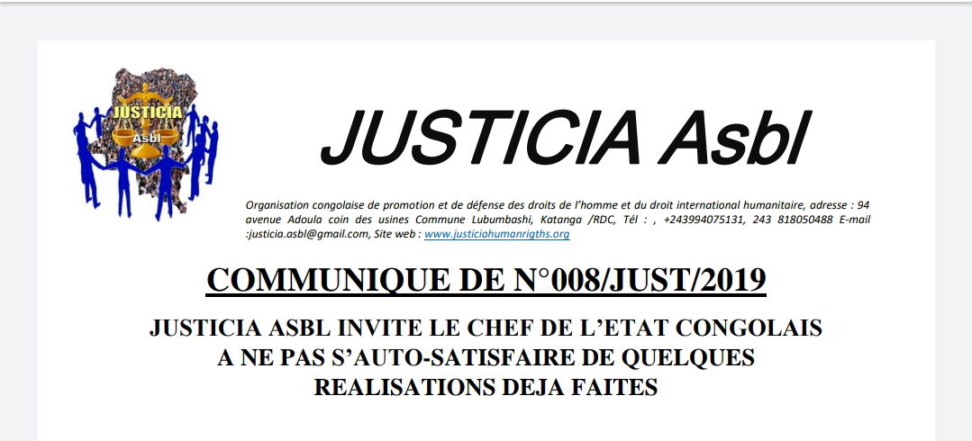 JUSTICIA Asbl: COMMUNIQUE