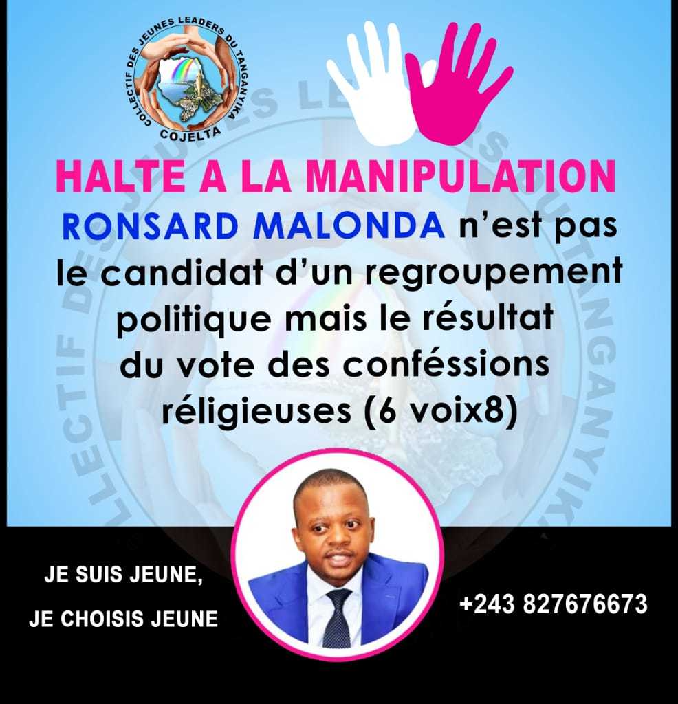 CENI RDC: Le collectif des jeunes leaders du Tanganyika soutient Ronsard MALONDA.