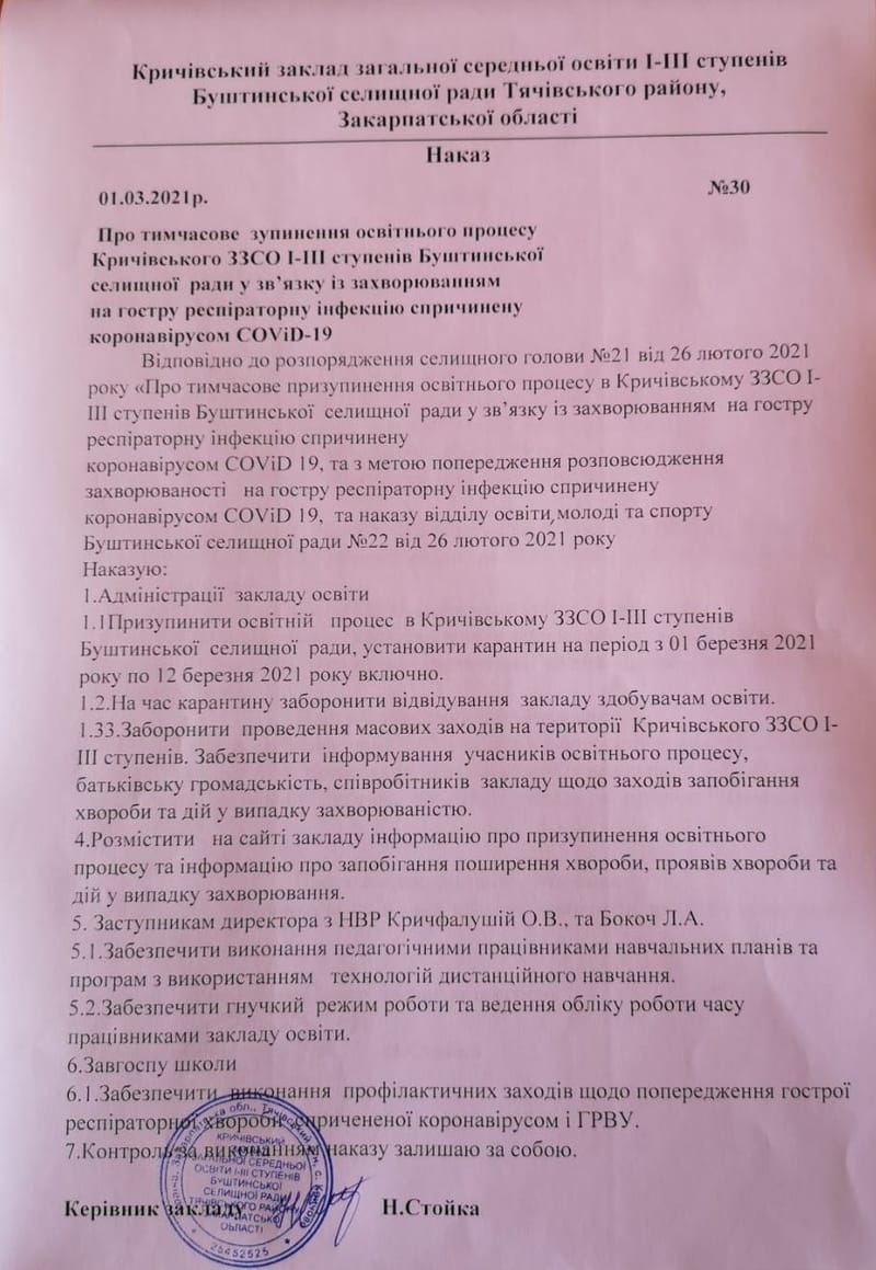 Наказ про запровадження дистанційної роботи на період карантину