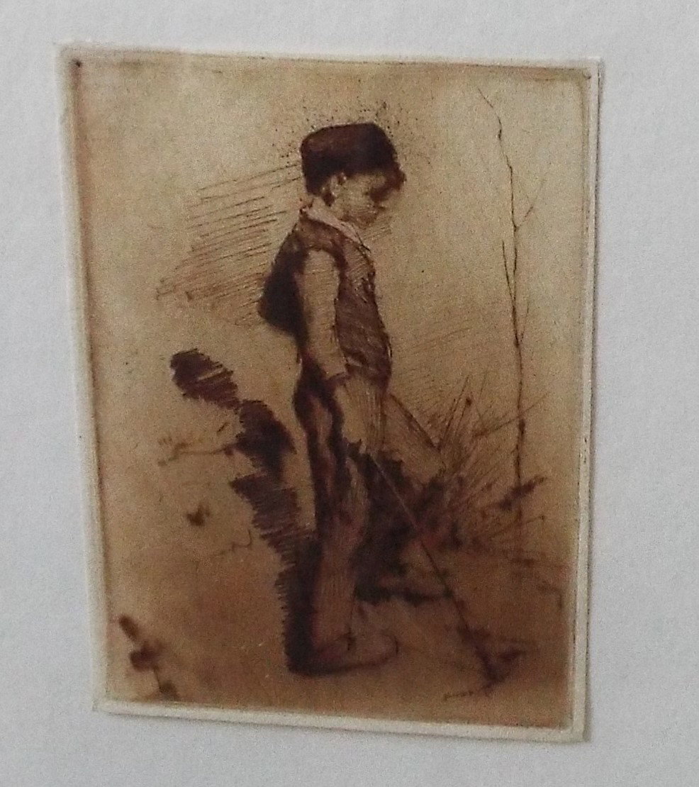 "Boy with a stick" Etching by Elizabeth Forbes
