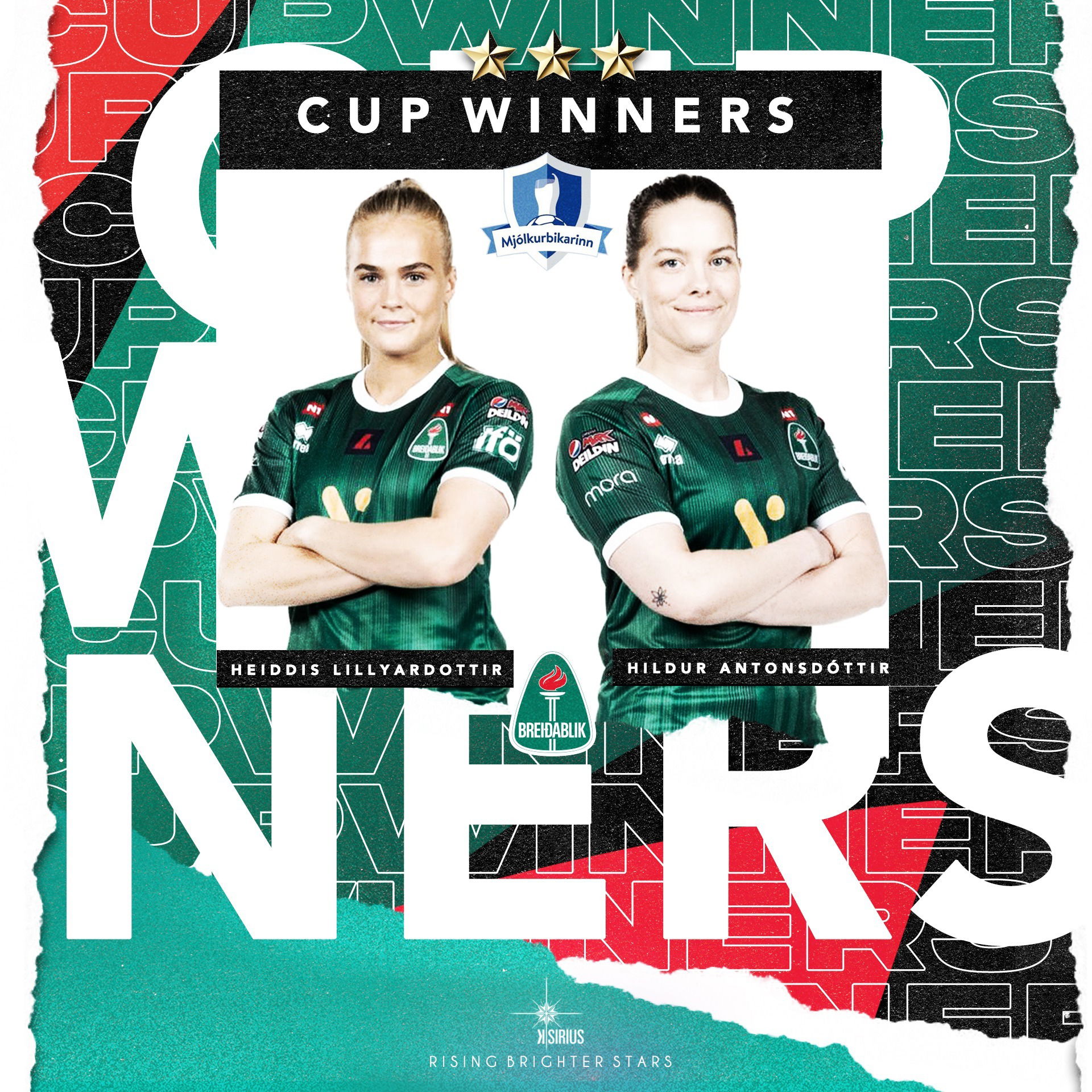 Mjolkurbikarinn Cup Champions: Heiddis Lillyjardottir and Hildur Antonsdottir (Breiðablik UBK)