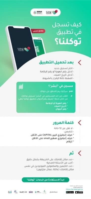 خطوات التسجيل في تطبيق توكلنا