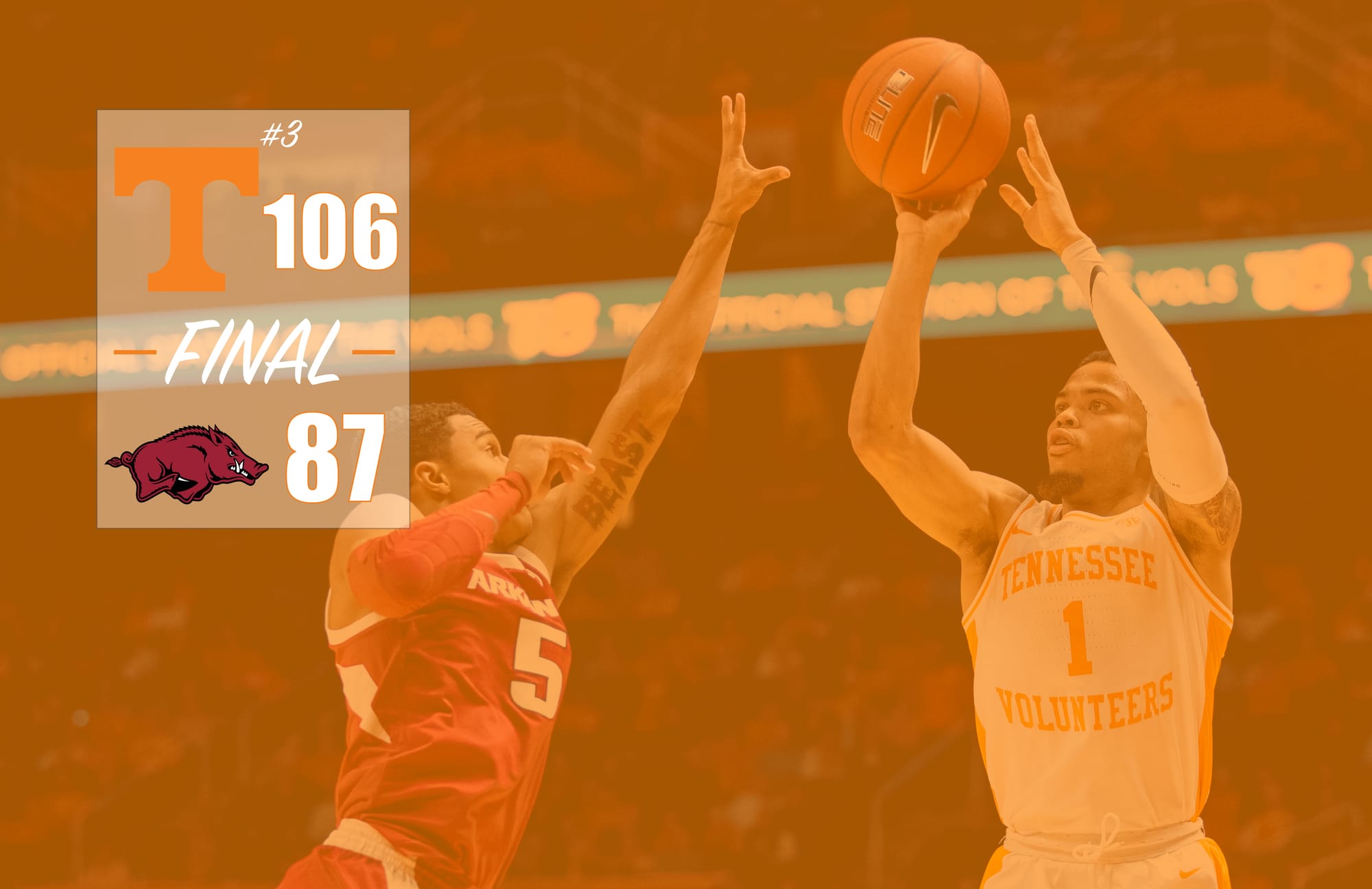 3 Takeaways: No. 3 Tennessee 106, Arkansas 87