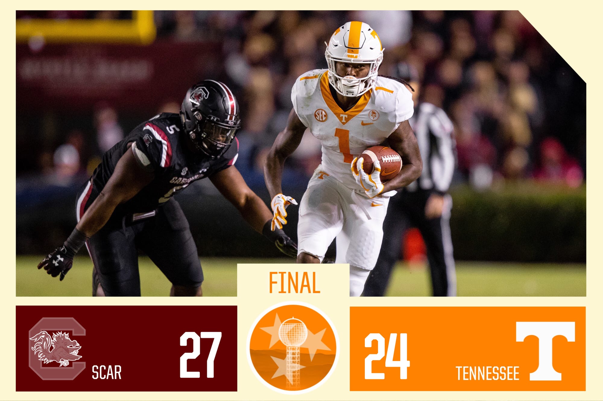 Tennessee 24  South Carolina 27