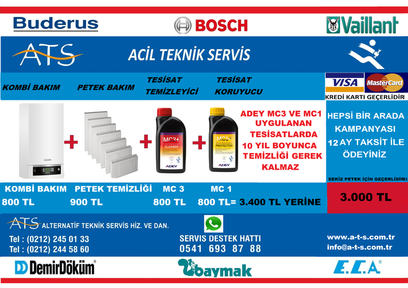 ATS HEPSİ BİR ARADA KOMBİ ADEY MC 5 MC 1  PETEK VE TESİSAT TEMİZLEYİCİSİ VE KORUYUCUSU BAKIM UYGULAMASI