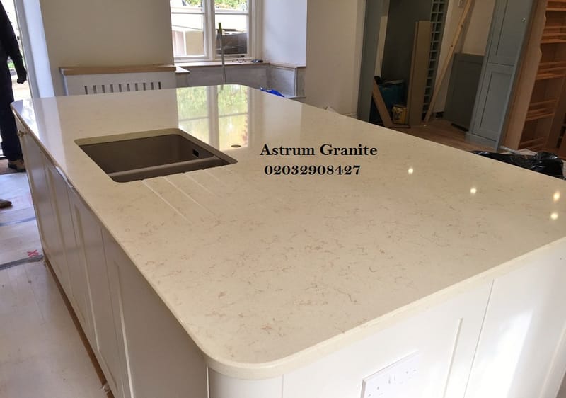 Best Cream Mirror Quartz Kitchen Worktop in London | Astrum Granite