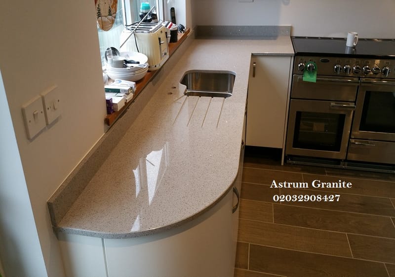 Best Cream Galaxy Quartz Kitchen Worktop in London UK – Astrum Granite