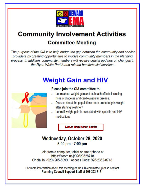 CIA Committee Meeting - Topic: Weight Gain and HIV