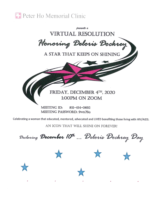 Peter Ho Memorial Clinic's Virtual Resolution Honoring Deloris Dockrey