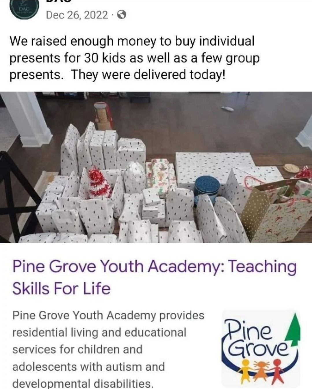 Pine Grove orphanage Gift Donation