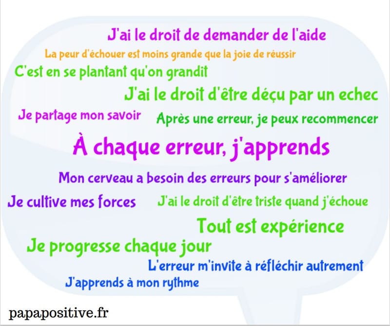 Des phrases pour encourager les enfants à se servir de leurs erreurs pour apprendre