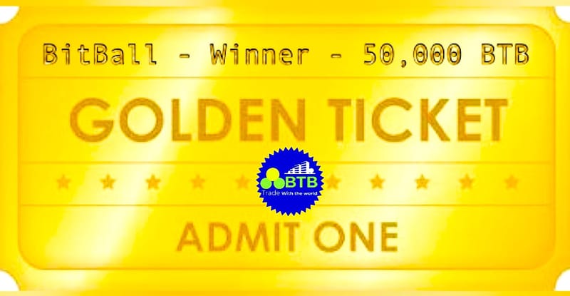 🌟BitBall GOLDEN TICKET🌟  🎟ADMIT ONE🎟  One lucky winner will win 50,000 #BTB. Valued between $400 - $5000 approx.