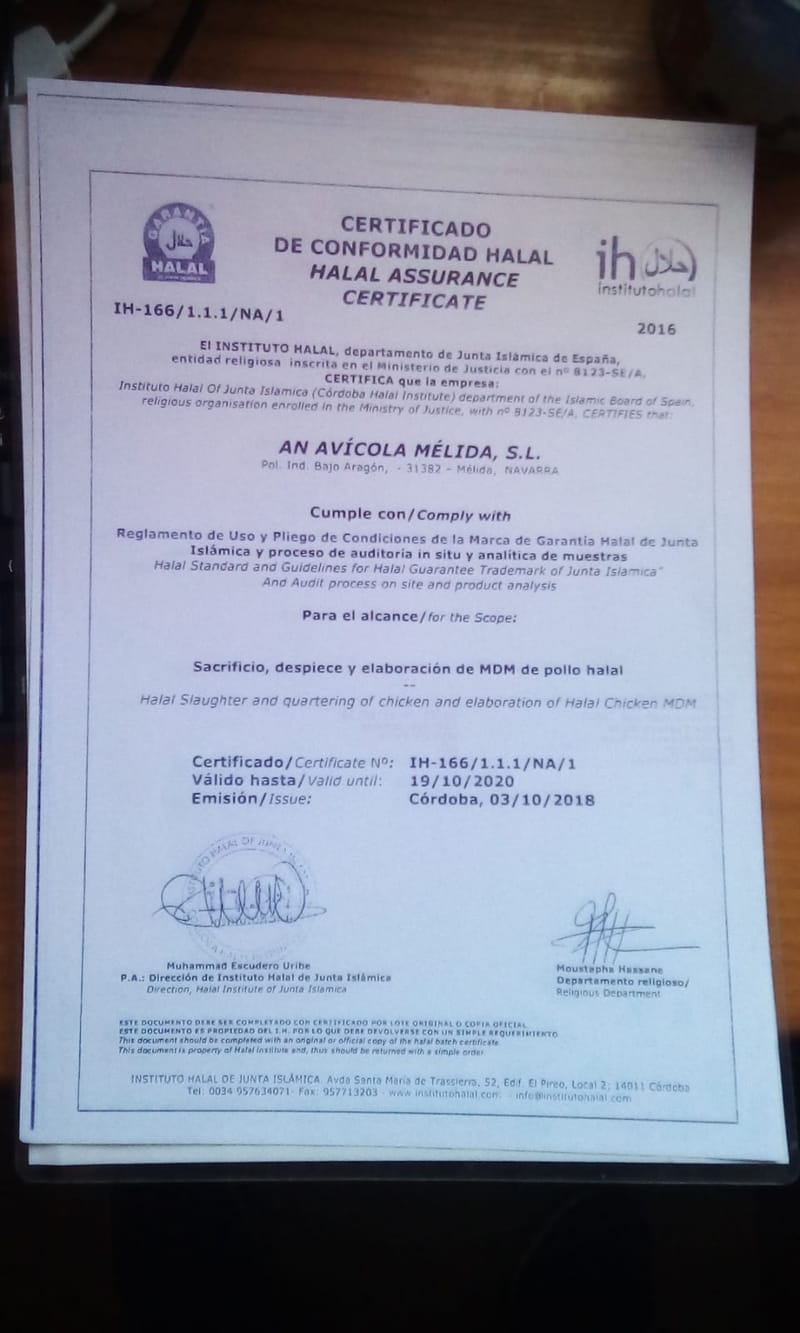 Certificado de calidad halal