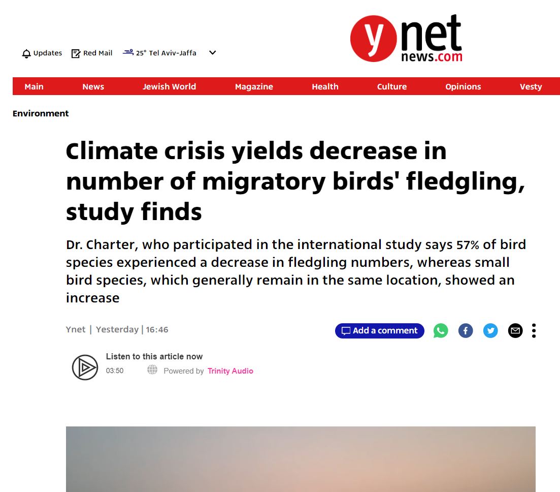 Climate crisis yields decrease in number of migratory birds' fledgling, study finds