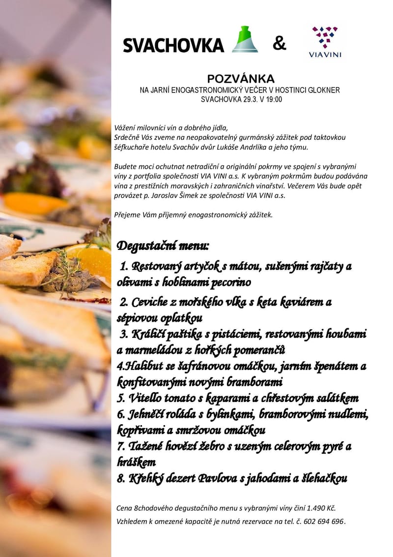 Jarní enogastronomický večer na Svachovce