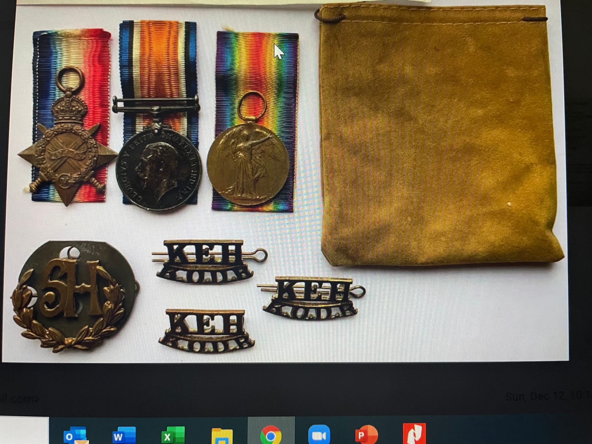 HARRIS, Robert C. 619. Private. Entered France on 21/04/1915 and was discharged on 11/02/1919. His address from the Absent Voters List 1918 was Amblecote Road, Lewisham, London. England. Awarded 1914/15 Star trio (authors collection). These medals, Hotchkiss Machine Gun arm badge and shoulder titles were a kind gift of Malcolm Johnston (ex 3rd Bn Royal Regiment of Fusiliers) and were with his Father's (ex-Royal Signals, captured at the fall of Singapore and interned in Japan) possessions. I would be happy to hear from a descendent of Private Harris to pass the medals on to them.
