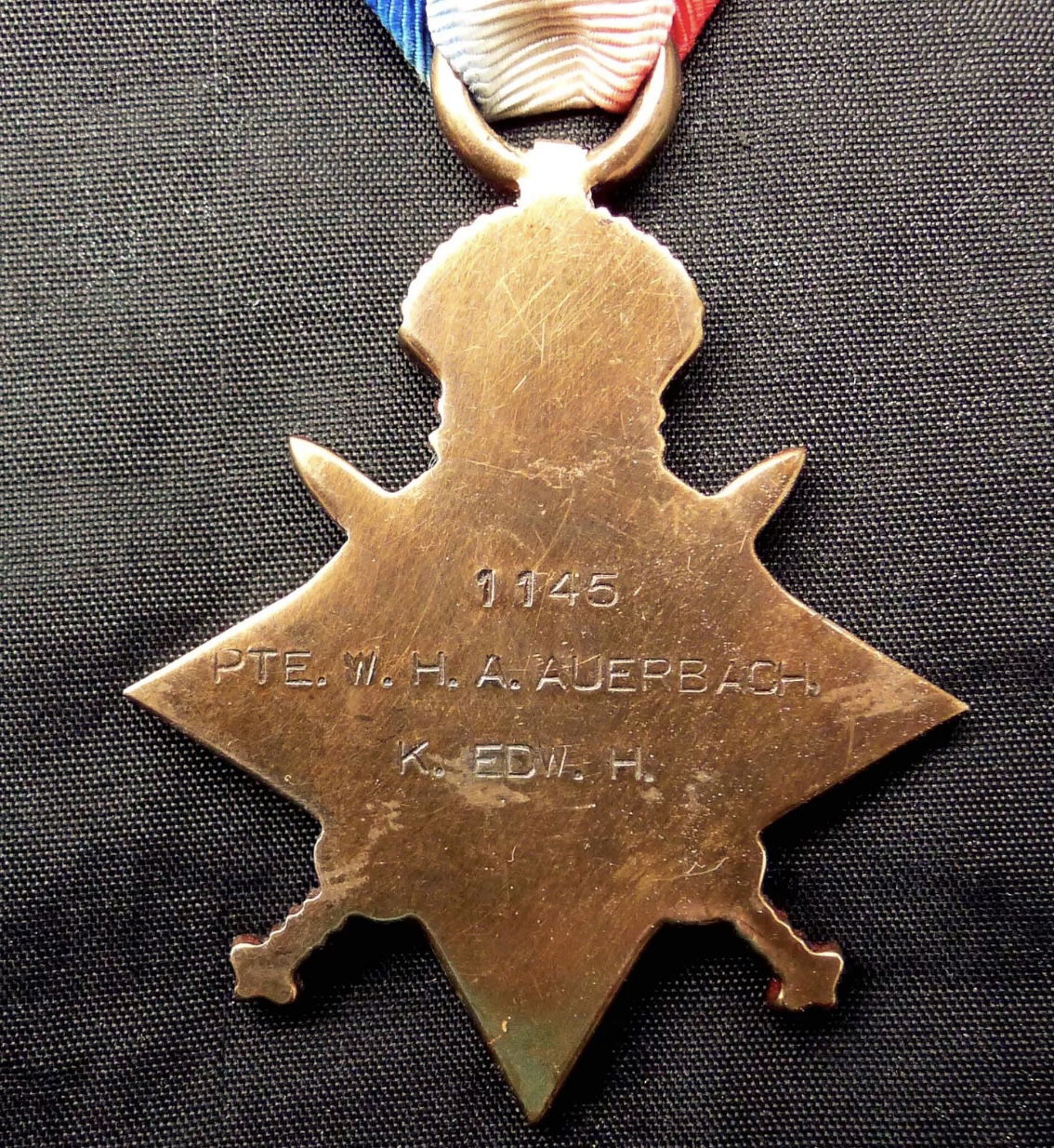 AUERBACH, Willy Herbert Alexander. Private 2KEH, 1145. KIA 23/05/1915. Naming to his 1914/15 Star, image courtesy of eBay.