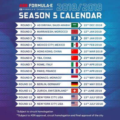 FORMULA E: Season 5 Calendar Revealed