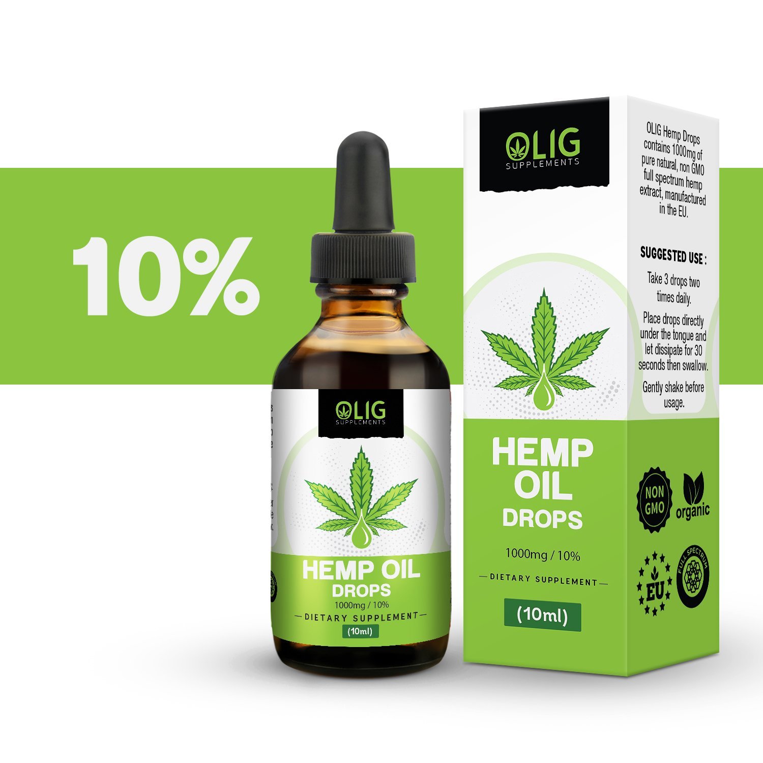 OLIG Hemp Oil Drops Supplement - 1000mg - 10% - £44.99