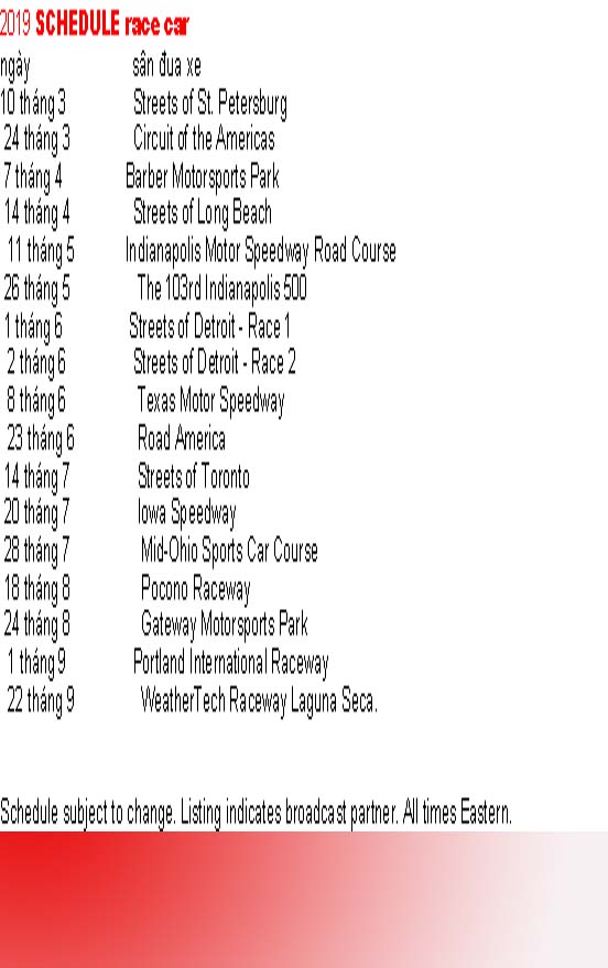 2019 SCHEDULE race car