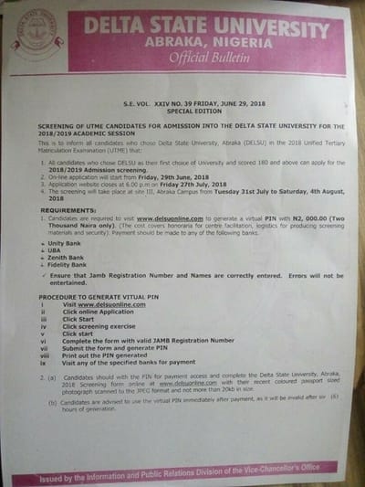 DELSU, Ilaro Poly and Wesley University POST-UTME REGISTRATION DETAILS