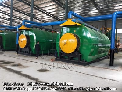 4 sets 12T/D waste tyre pyrolysis to oil machines being installed in Fujian, China