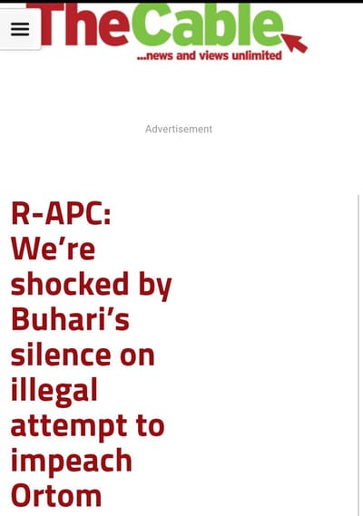 We're Shocked By Buhari's Silence On Illegal Attempt To Impeach Ortom - R-APC
