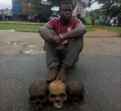 Photo: 27-year old man arrested with three human skulls in Ibadan