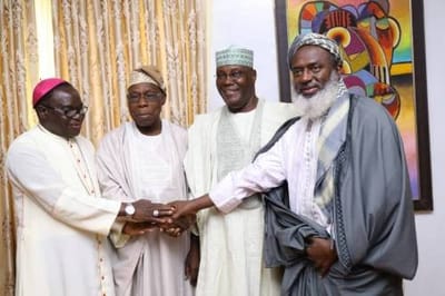 Photos: Oyedepo, Kukah, Gumi, join Atiku in Obasanjo's home