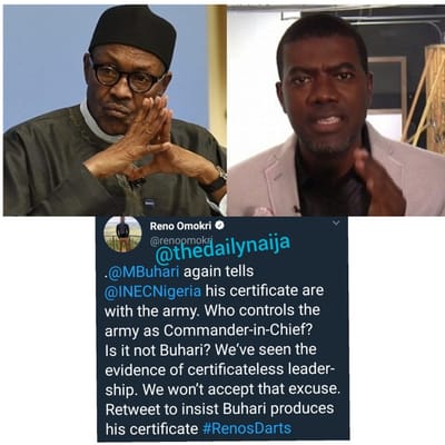 Reno Omokri Reacts To Buhari’s 'My Credentials Still With Military'