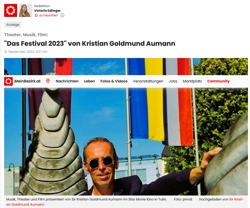 Bezirksblätter / Das Festival 2023 im Kino Tulln / Interview mit Sir Kristian Goldmund Aumann