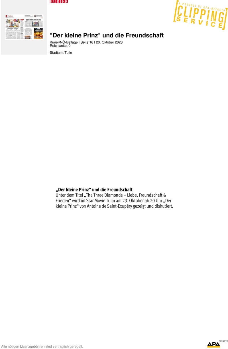 KURIER / "Der kleine Prinz" und die Freundschaft