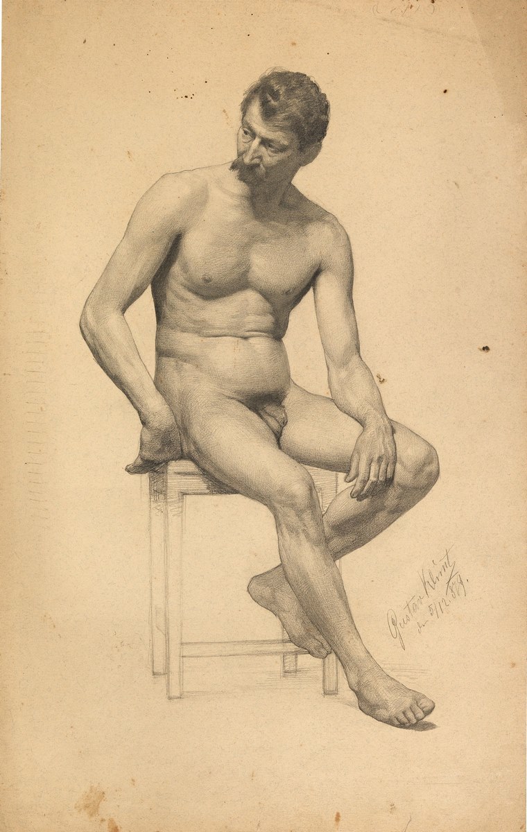 Drawings - Seated male nude