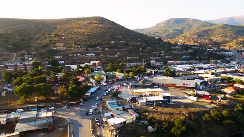 Msinga Police Station in red roofing on the left - situated right at the doorstep of the Spar supermarket