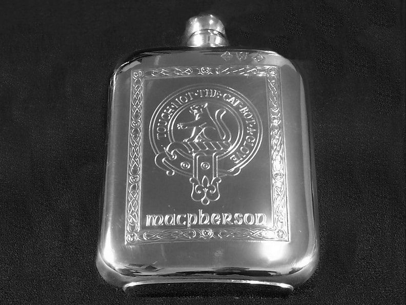 Hip-Flask engraved with Scottish Clan Crest