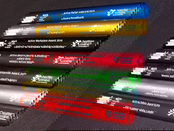 The various colours of relay batons
