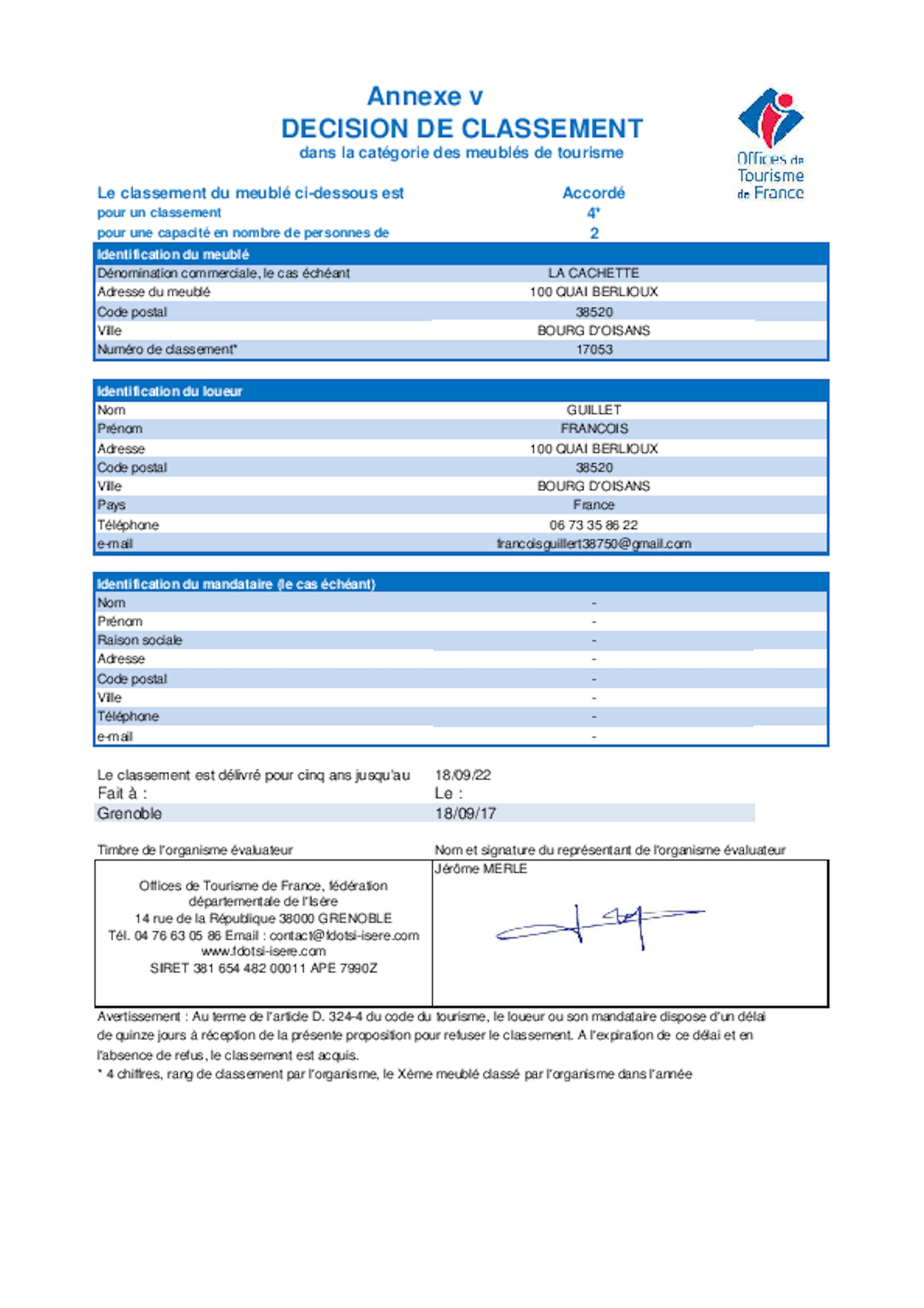 Classement Atout France 4 étoiles