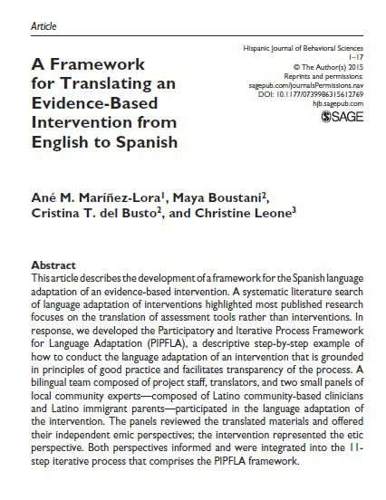 A Framework for Translating an Evidence-Based Intervention from English to Spanish