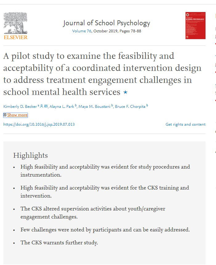 A pilot study to examine the feasibility and acceptability of a coordinated intervention design to address treatment engagement challenges in school mental health services