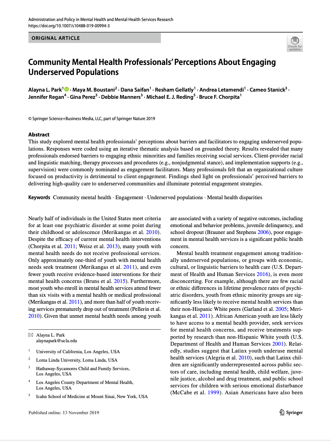 Provider perceptions about engaging underserved populations in community mental health services