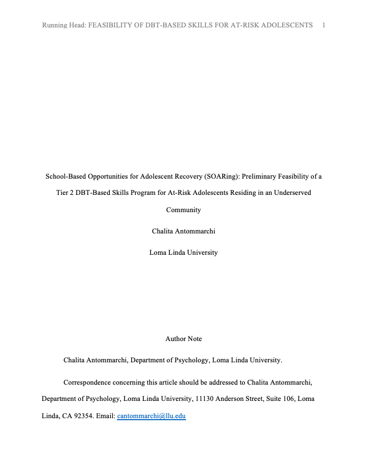 School-Based Opportunities for Adolescent Recovery (SOARing): Preliminary Feasibility of a Tier 2 DBT-Based Skills Program for At-Risk Adolescents Residing in an Underserved Community