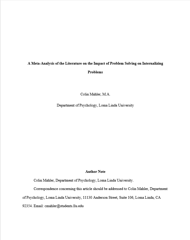 A Meta-Analysis of the Literature on the Impact of Problem Solving on Internalizing Problems