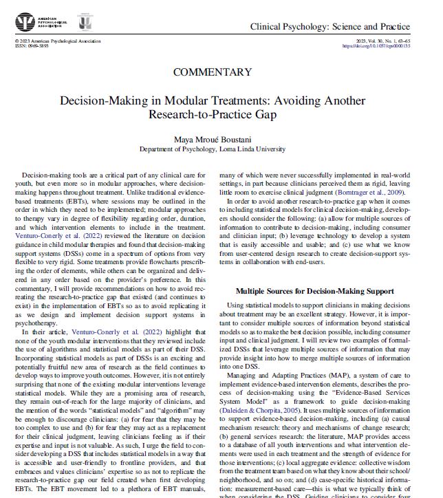 Decision-making in modular treatments: Avoiding another research-to-practice gap.