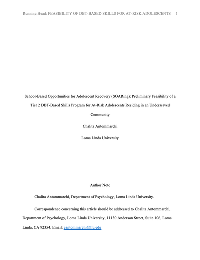 School-Based Opportunities for Adolescent Recovery (SOARing): Preliminary Feasibility of a Tier 2 DBT-Based Skills Program for At-Risk Adolescents Residing in an Underserved Community