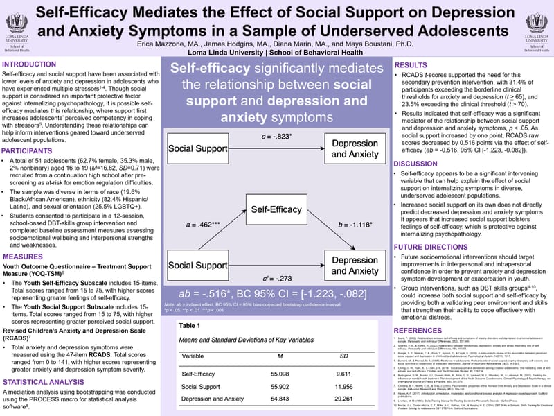 Self-Efficacy Mediates the Effect of Social Support on Depression and ...