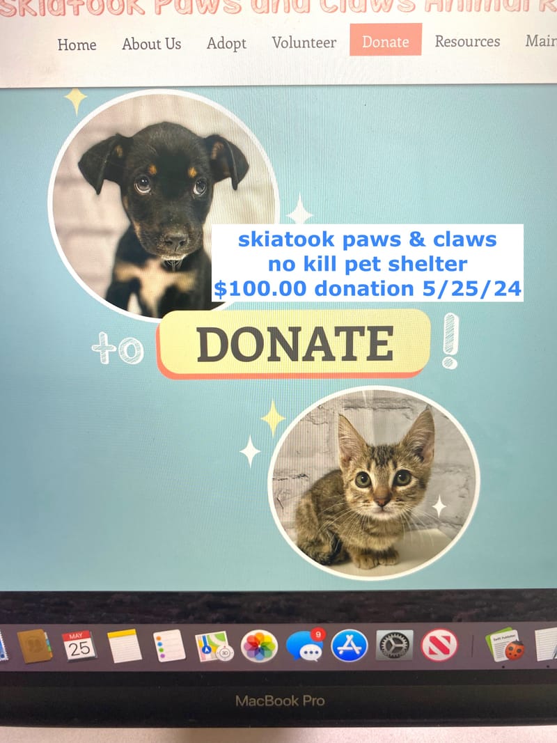 $100 SKIATOOK Dog & Cat NO KILL Shelter