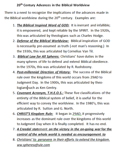 20th Century Advances in the Biblical Worldview