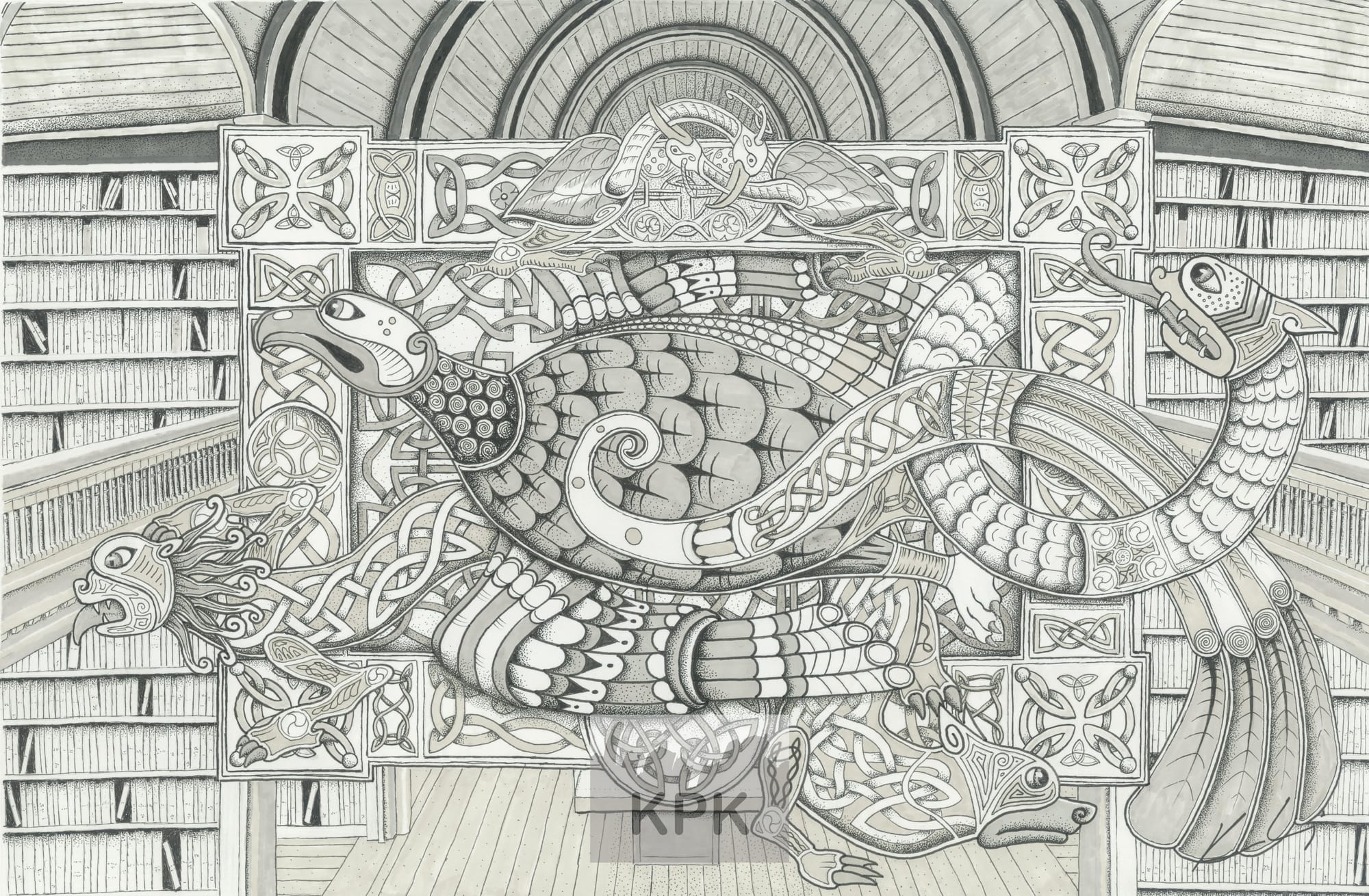 Drawing Kells The Book of Kells. Quality mounted print of pen drawing A4 size...